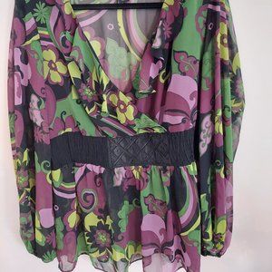 Flowy, semi-sheer pop print blouse